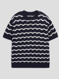 Herren Kurzarm-Strickpullover mit welligem Wellenschliff