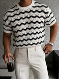Herren Kurzarm-Strickpullover mit welligem Wellenschliff