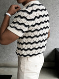 Herren Kurzarm-Strickpullover mit welligem Wellenschliff