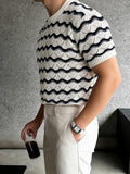 Herren Kurzarm-Strickpullover mit welligem Wellenschliff