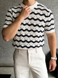 Herren Kurzarm-Strickpullover mit welligem Wellenschliff