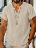 Kurzarm Raw-Edge Strukturiertes Double-Gauze Casual Beach T-Shirt