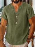 Kurzarm Raw-Edge Strukturiertes Double-Gauze Casual Beach T-Shirt