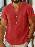 Kurzarm Raw-Edge Strukturiertes Double-Gauze Casual Beach T-Shirt