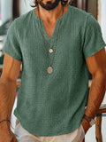 Kurzarm Raw-Edge Strukturiertes Double-Gauze Casual Beach T-Shirt
