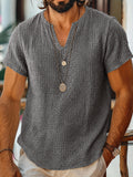 Kurzarm Raw-Edge Strukturiertes Double-Gauze Casual Beach T-Shirt
