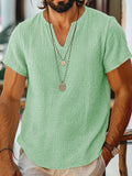 Kurzarm Raw-Edge Strukturiertes Double-Gauze Casual Beach T-Shirt