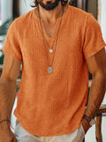 Kurzarm Raw-Edge Strukturiertes Double-Gauze Casual Beach T-Shirt