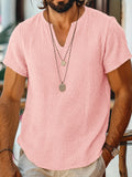 Kurzarm Raw-Edge Strukturiertes Double-Gauze Casual Beach T-Shirt