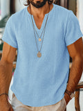 Kurzarm Raw-Edge Strukturiertes Double-Gauze Casual Beach T-Shirt