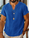 Kurzarm Raw-Edge Strukturiertes Double-Gauze Casual Beach T-Shirt