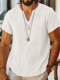Kurzarm Raw-Edge Strukturiertes Double-Gauze Casual Beach T-Shirt