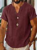 Kurzarm Raw-Edge Strukturiertes Double-Gauze Casual Beach T-Shirt