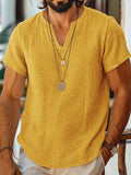 Kurzarm Raw-Edge Strukturiertes Double-Gauze Casual Beach T-Shirt