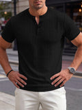 Stehkragen Strukturiertes Grid-Strick Casual T-Shirt