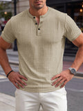 Stehkragen Strukturiertes Grid-Strick Casual T-Shirt