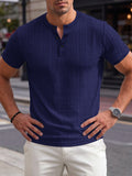 Stehkragen Strukturiertes Grid-Strick Casual T-Shirt