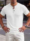 Stehkragen Strukturiertes Grid-Strick Casual T-Shirt