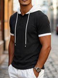Kontrast Waffelstrick Casual Kordelzug T-Shirt