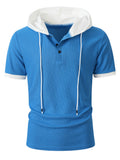 Kontrast Waffelstrick Casual Kordelzug T-Shirt