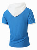Kontrast Waffelstrick Casual Kordelzug T-Shirt
