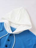 Kontrast Waffelstrick Casual Kordelzug T-Shirt