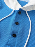 Kontrast Waffelstrick Casual Kordelzug T-Shirt
