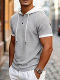 Kontrast Waffelstrick Casual Kordelzug T-Shirt
