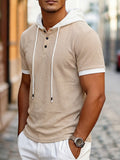 Kontrast Waffelstrick Casual Kordelzug T-Shirt