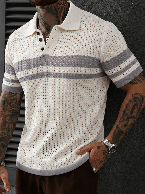 Lässiges Poloshirt mit durchbrochenem Netzmuster