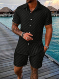 Herren Bubble Jacquard 2-Teiler Hemd & Shorts Set