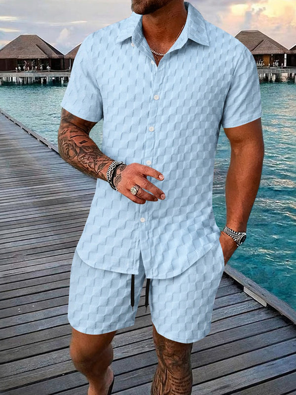 Herren Bubble Jacquard 2-Teiler Hemd & Shorts Set