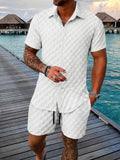 Herren Bubble Jacquard 2-Teiler Hemd & Shorts Set