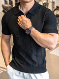 V-Ausschnitt Kragen Vertikaler Zopfmuster Struktur Ice-Silk Casual Polo
