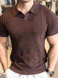 V-Ausschnitt Kragen Vertikaler Zopfmuster Struktur Ice-Silk Casual Polo