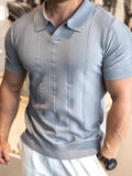 V-Ausschnitt Kragen Vertikaler Zopfmuster Struktur Ice-Silk Casual Polo