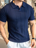 V-Ausschnitt Kragen Vertikaler Zopfmuster Struktur Ice-Silk Casual Polo