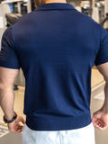 V-Ausschnitt Kragen Vertikaler Zopfmuster Struktur Ice-Silk Casual Polo