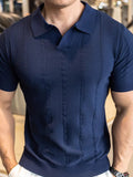 V-Ausschnitt Kragen Vertikaler Zopfmuster Struktur Ice-Silk Casual Polo