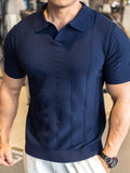 V-Ausschnitt Kragen Vertikaler Zopfmuster Struktur Ice-Silk Casual Polo