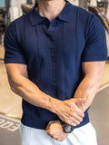 V-Ausschnitt Kragen Vertikaler Zopfmuster Struktur Ice-Silk Casual Polo