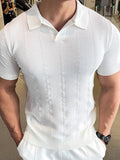 V-Ausschnitt Kragen Vertikaler Zopfmuster Struktur Ice-Silk Casual Polo
