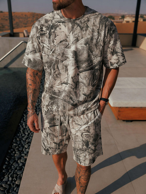 Abstraktes Tintendruck 2-Teiler T-Shirt & Shorts Set