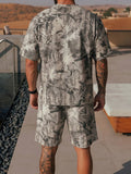 Abstraktes Tintendruck 2-Teiler T-Shirt & Shorts Set