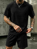 Herren Washed Cotton 2-Teiler T-Shirt & Shorts Set