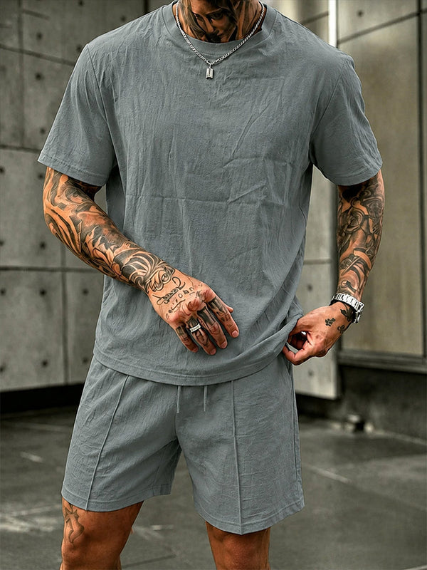Herren Washed Cotton 2-Teiler T-Shirt & Shorts Set