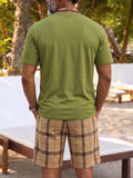 Herren Henley Oberteil & Karierte Shorts Set