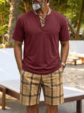 Herren Henley Oberteil & Karierte Shorts Set