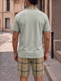 Herren Karo Poloshirt Shorts Set Kontrast-Kragen