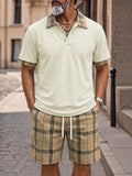 Herren Karo Poloshirt Shorts Set Kontrast-Kragen